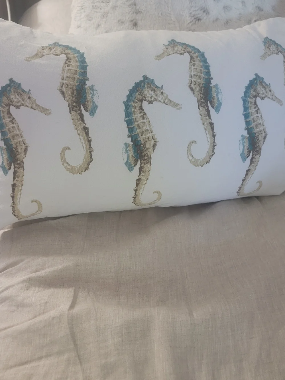 Coastal Seahorse Decorative Lumbar Pillow - White/Blue Set Of 2